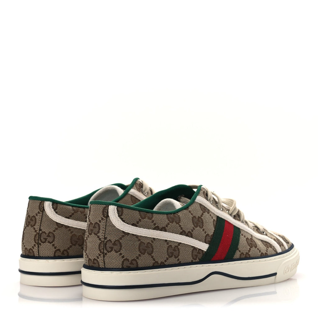 Gucci GG Monogram Web Mens 1977 Tennis Sneakers 8.5 Beige Ebony Mystic White Vert