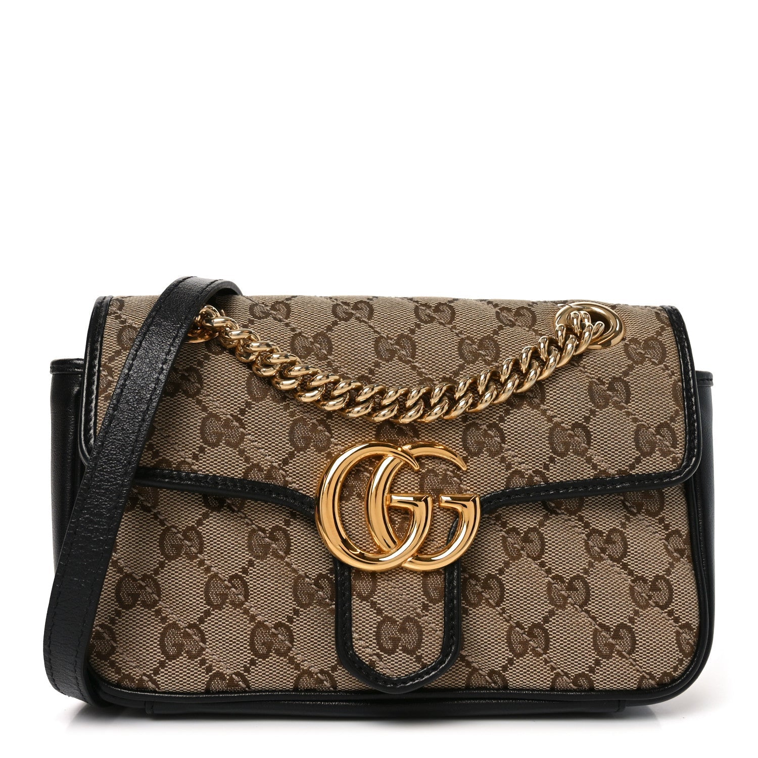 Gucci Monogram Matelasse Diagonal Mini GG Marmont Shoulder Bag Beige Black