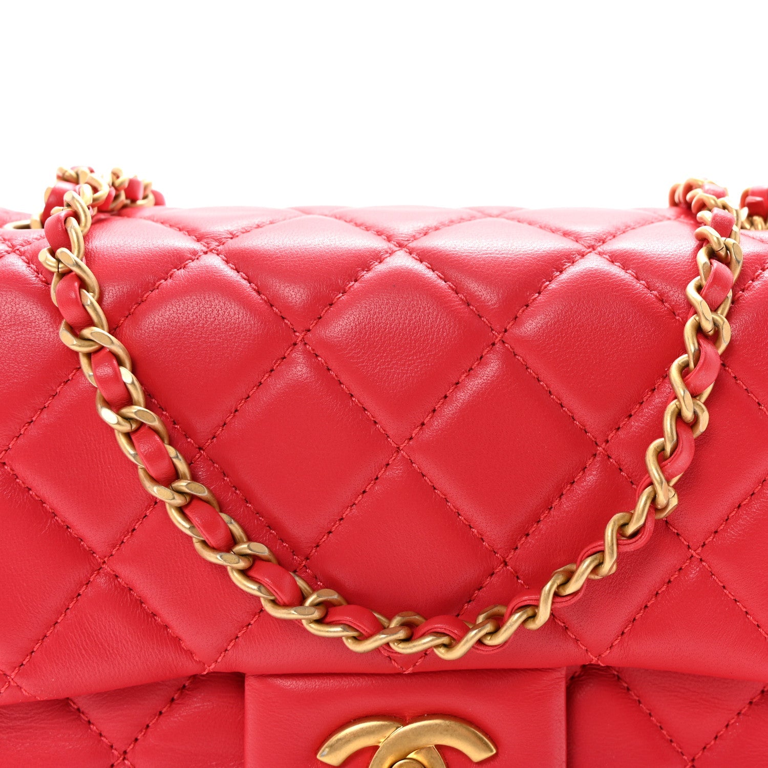 Chanel Lambskin Quilted Mini Pearl Crush Flap Red