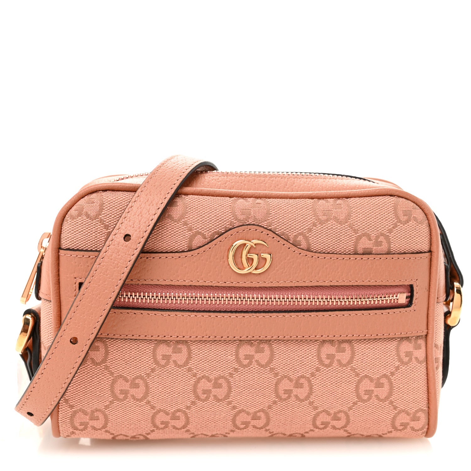 Gucci Monogram Textured Dollar Calfskin Mini Ophidia Shoulder Bag Cloche Rose Pink