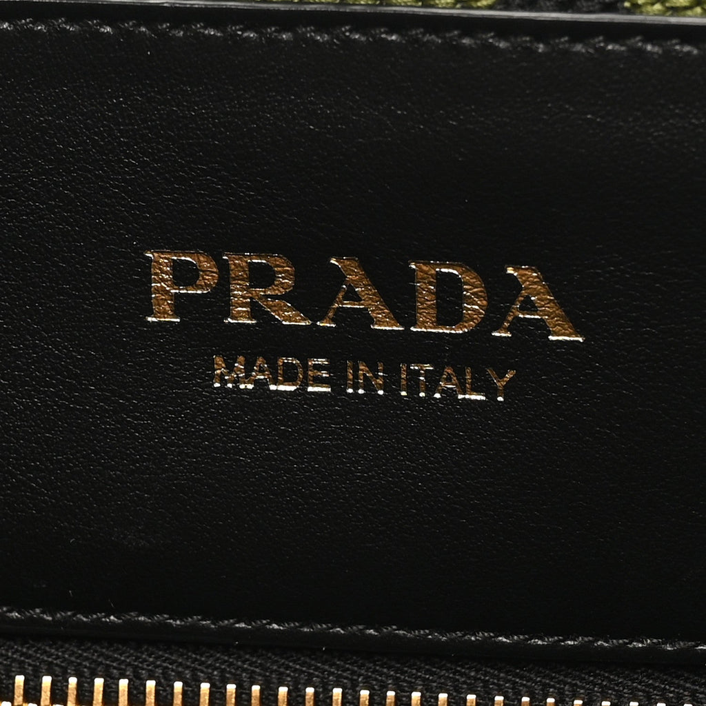 Prada Jacquard Saffiano Triangolo Symbole Embroidered Shopping Tote Black Edera