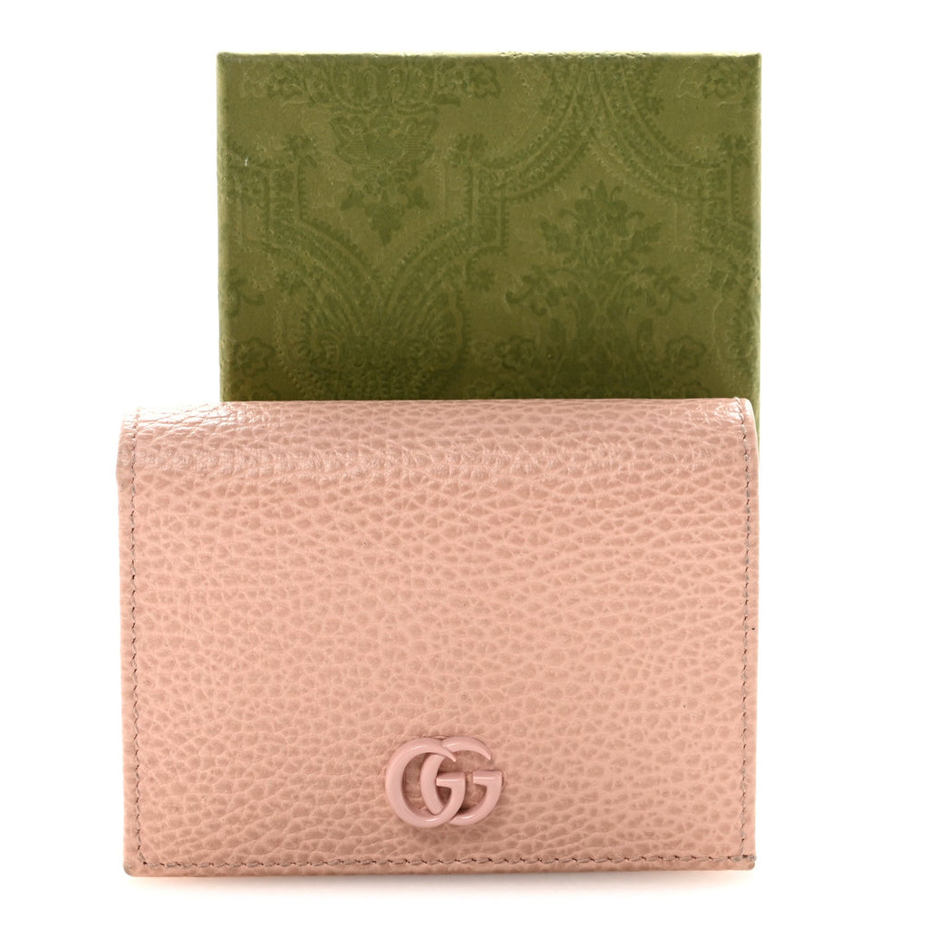 Gucci Dollar Calfskin Enamel Monochrome GG Marmont Card Case Perfect Pink