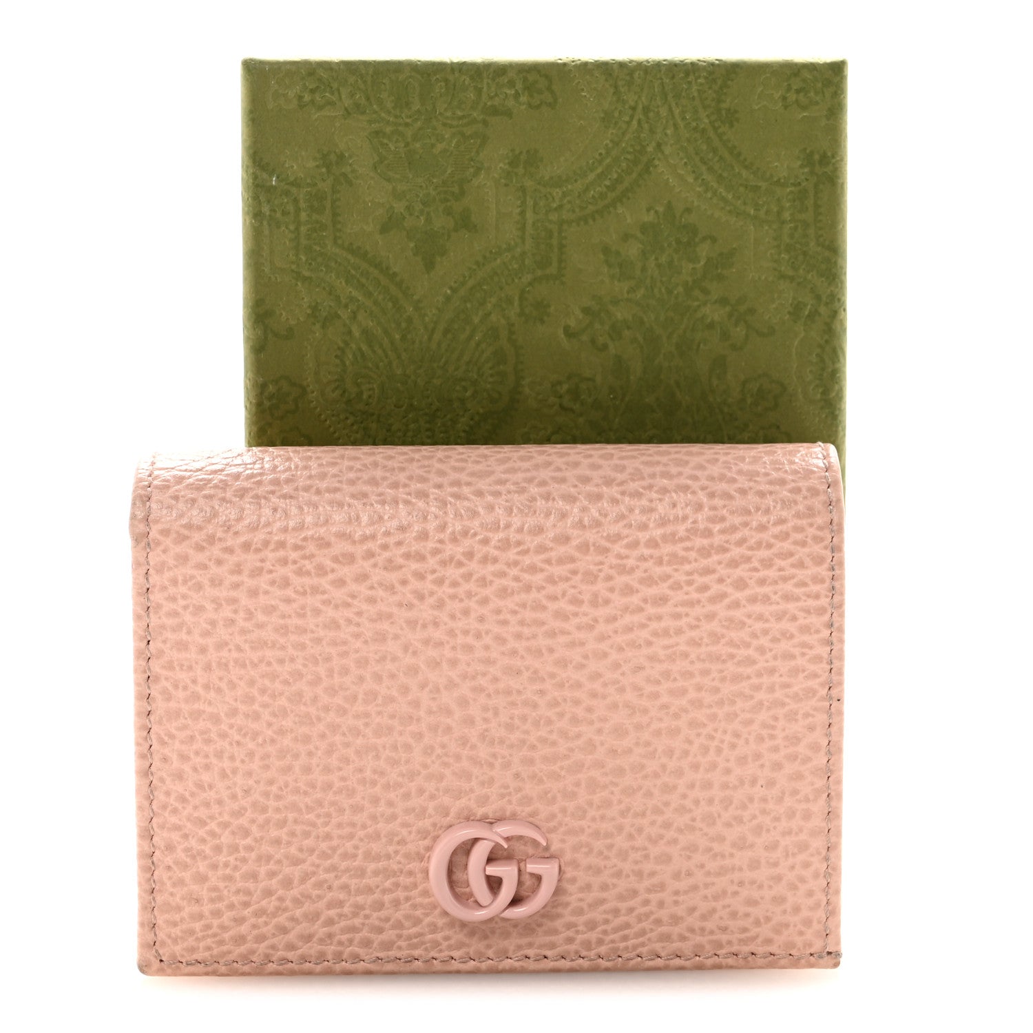 Gucci Dollar Calfskin Enamel Monochrome GG Marmont Card Case Perfect Pink