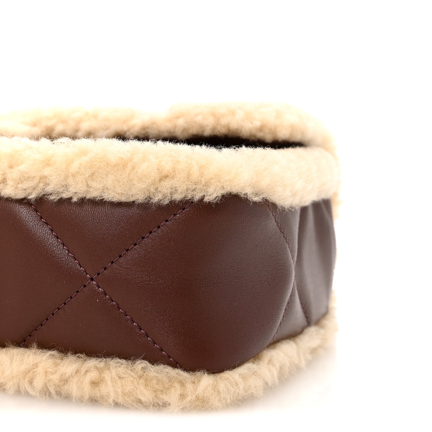 Chanel Shearling Lambskin Quilted Furry Coco Flap Dark Brown Beige