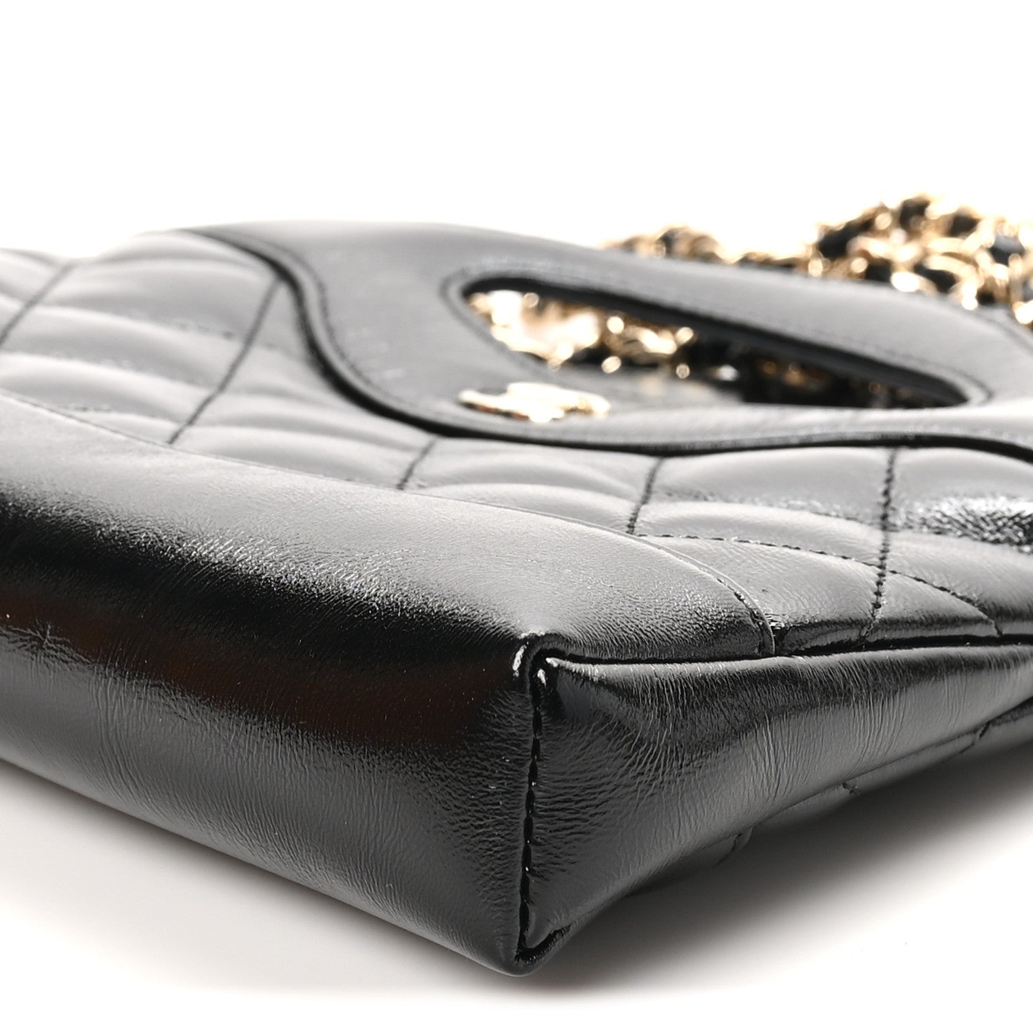 Chanel Shiny Crumpled Calfskin Quilted Nano 31 Shopping Bag Black