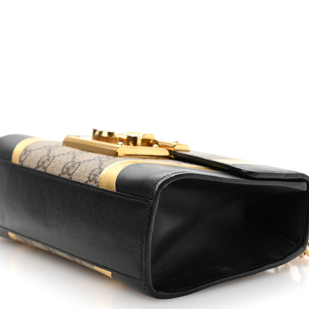 Gucci Calfskin GG Supreme Monogram Small Padlock Shoulder Bag Black Gold