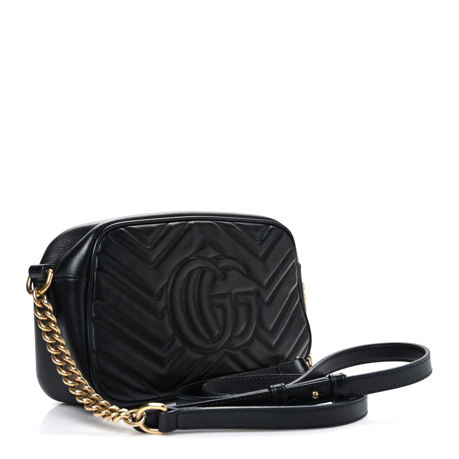 Gucci Calfskin Matelasse Small GG Marmont Chain Shoulder Bag Black