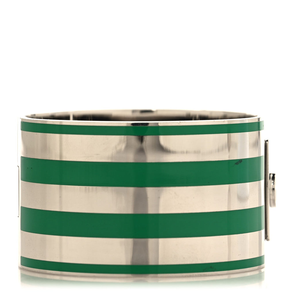 Gucci X ADIDAS Metal Enamel Cuff Bracelet S Silver Green