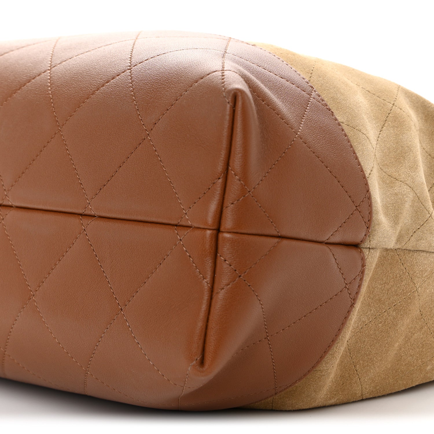 Chanel Suede Calfskin Shiny Lambskin Quilted Small Coco Base Shopping Bag Beige Camel