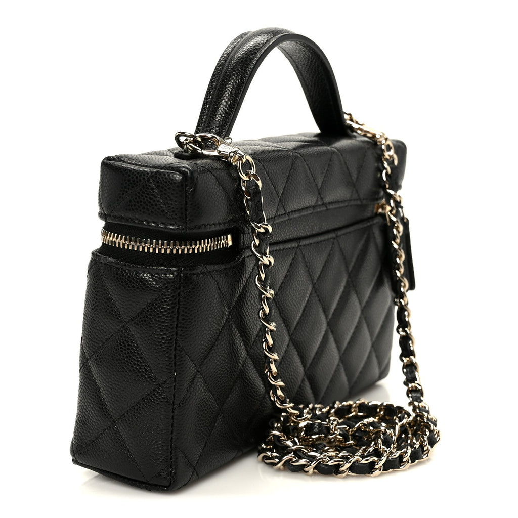 Chanel Caviar Quilted Top Handle Slim Vanity With Chain Black
