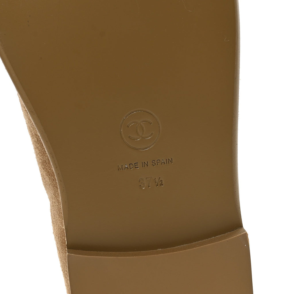 Chanel Suede Calfskin CC Loafers 37.5 Dark Beige