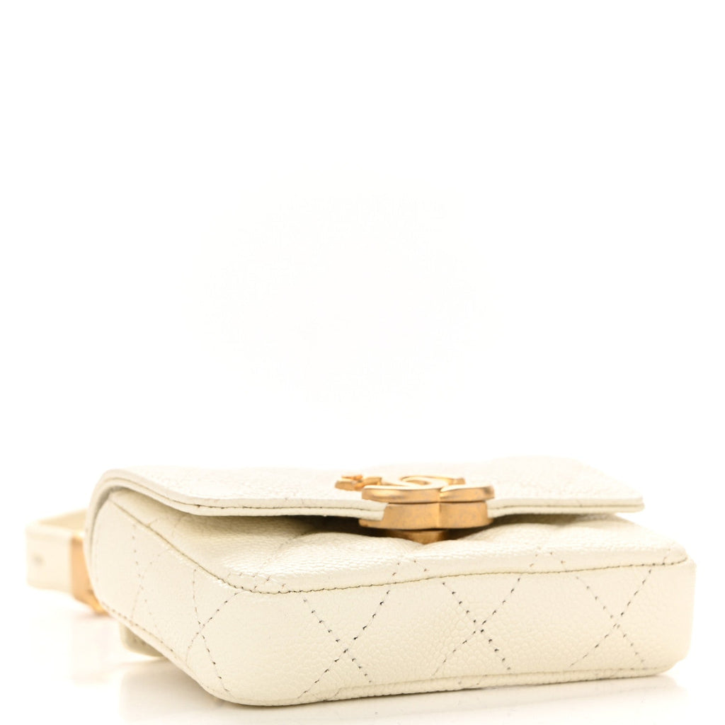 Chanel Shiny Caviar Quilted Chain Melody Belt Bag White