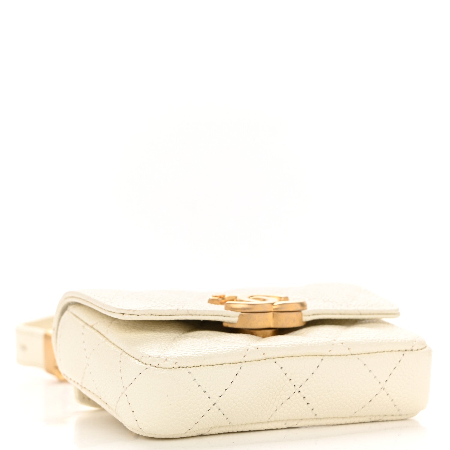 Chanel Shiny Caviar Quilted Chain Melody Belt Bag White