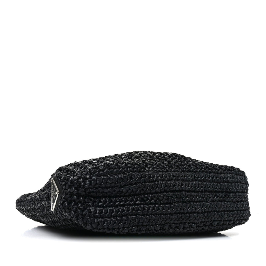 Prada Yarn Raffia Effect Crochet Small Logo Tote Black