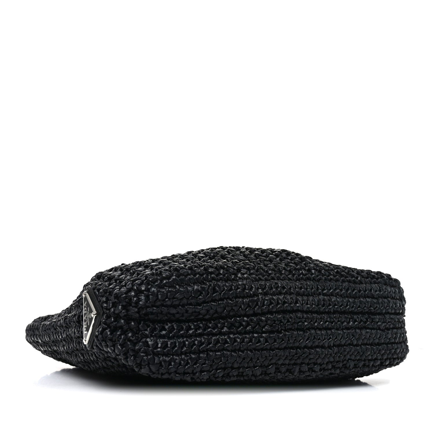 Prada Yarn Raffia Effect Crochet Small Logo Tote Black