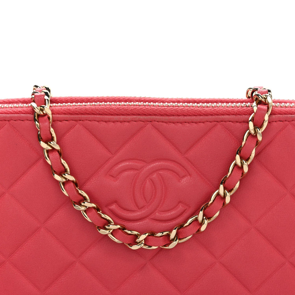 Chanel Lambskin Quilted Small Clutch With Chain Pink