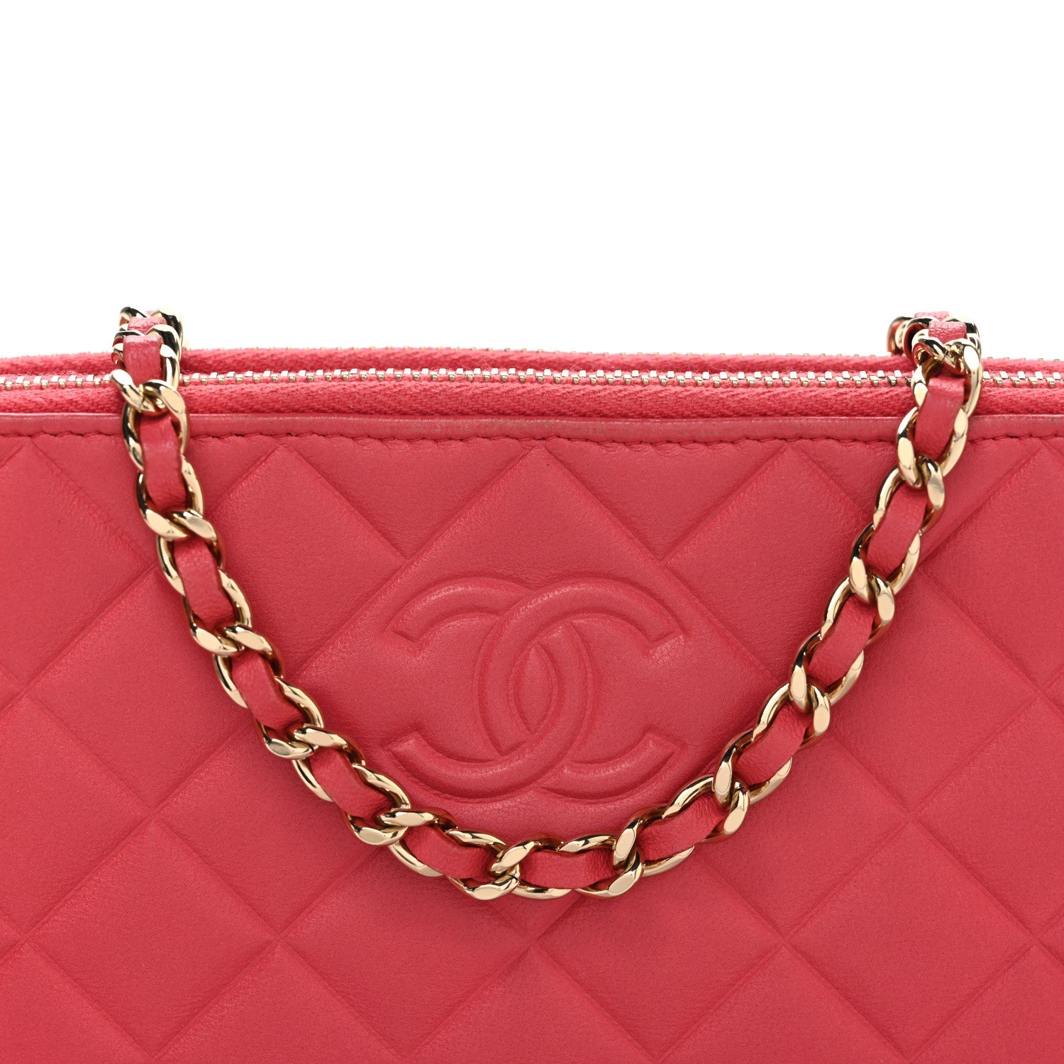 Chanel Lambskin Quilted Small Clutch With Chain Pink