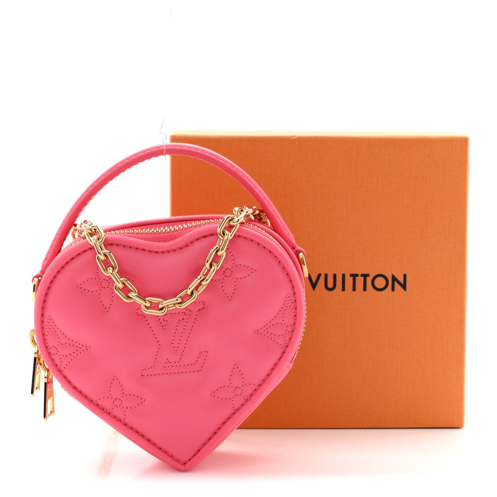 Louis Vuitton Calfskin Embroidered Monogram Pop My Heart Bag Pouch Dragon Fruit Pink