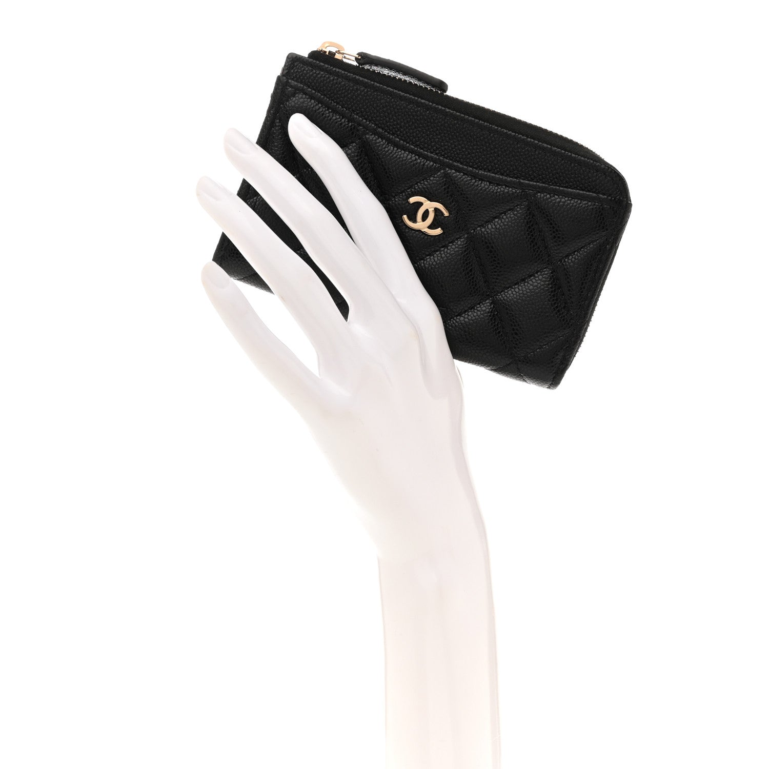 Caviar Quilted CC Zip Around Card Holder Black