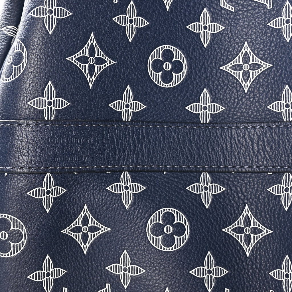 Louis Vuitton Calfskin Shadow Monogram Keepall Bandouliere 50 Ink Blue White