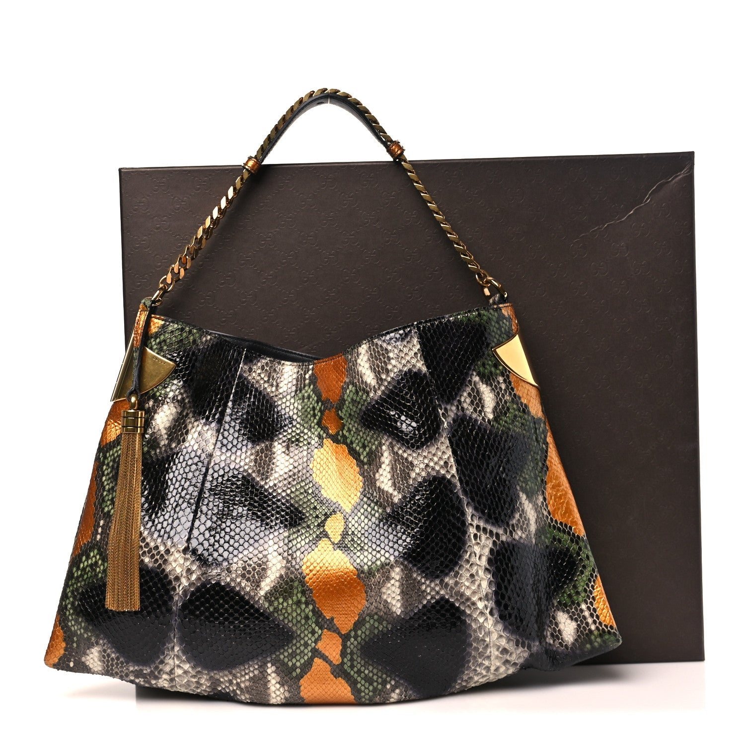 Gucci Snakeskin Medium 1970 Shoulder Bag Black Multicolor