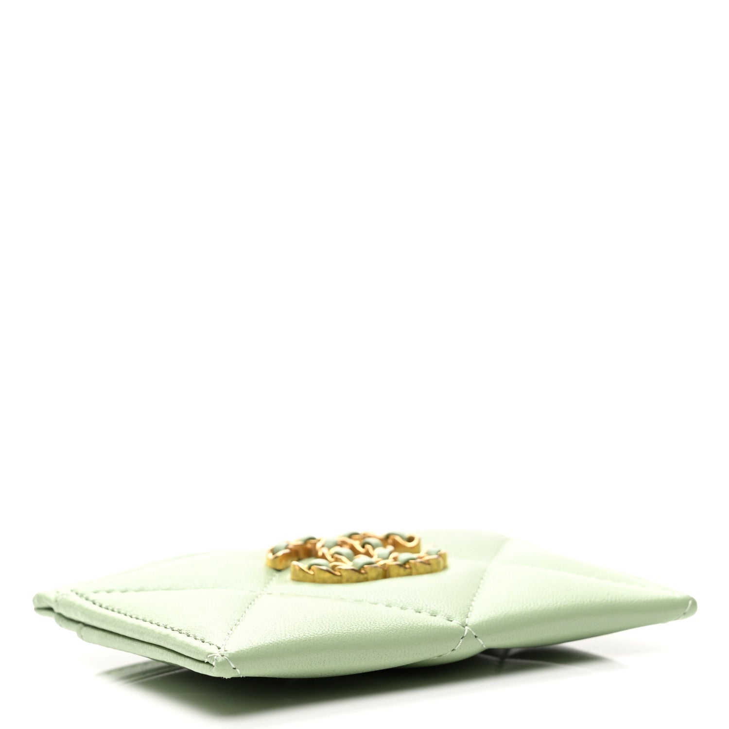 Lambskin Quilted Chanel 19 Card Holder Green