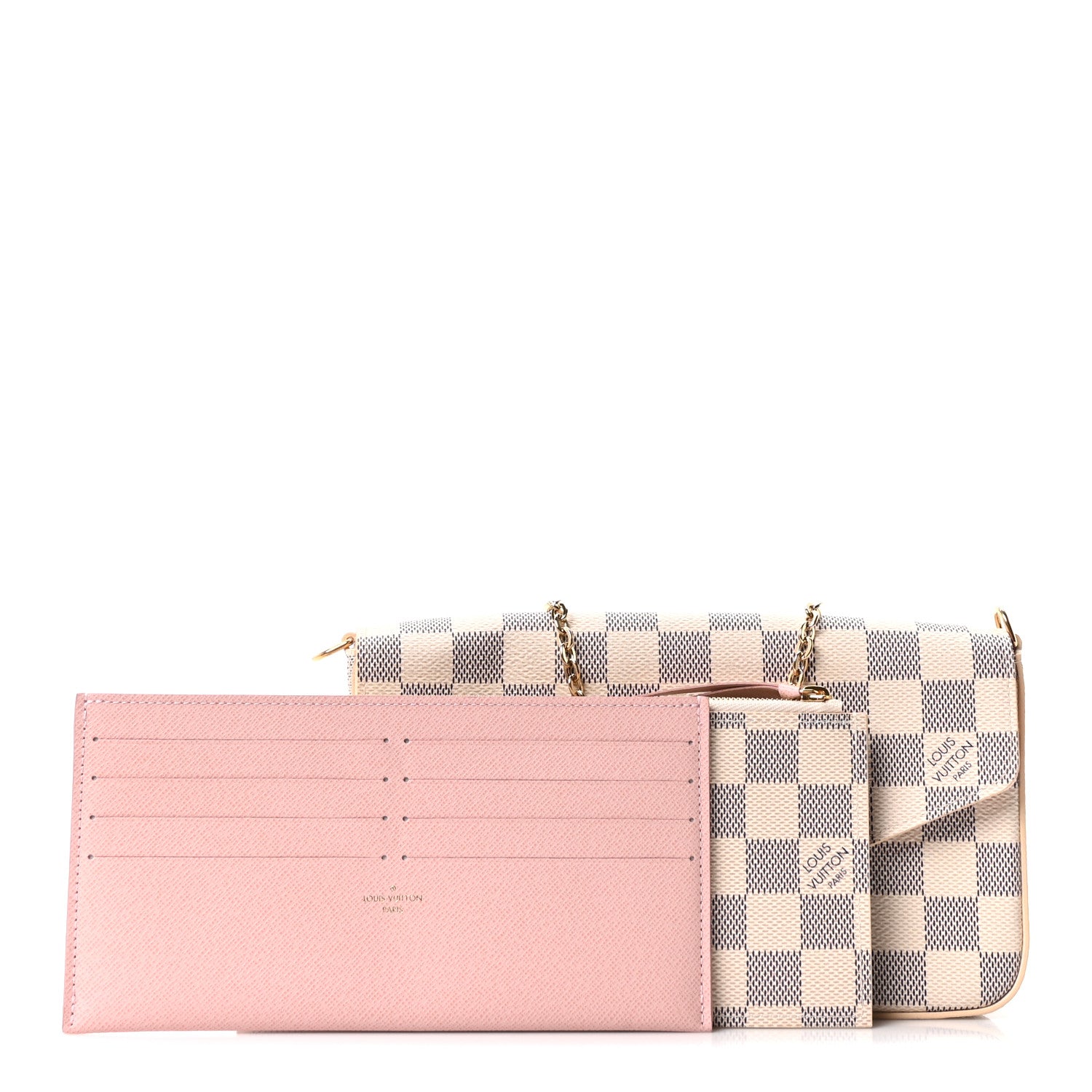 Louis Vuitton Damier Azur Pochette Felicie Chain Wallet Rose Ballerine