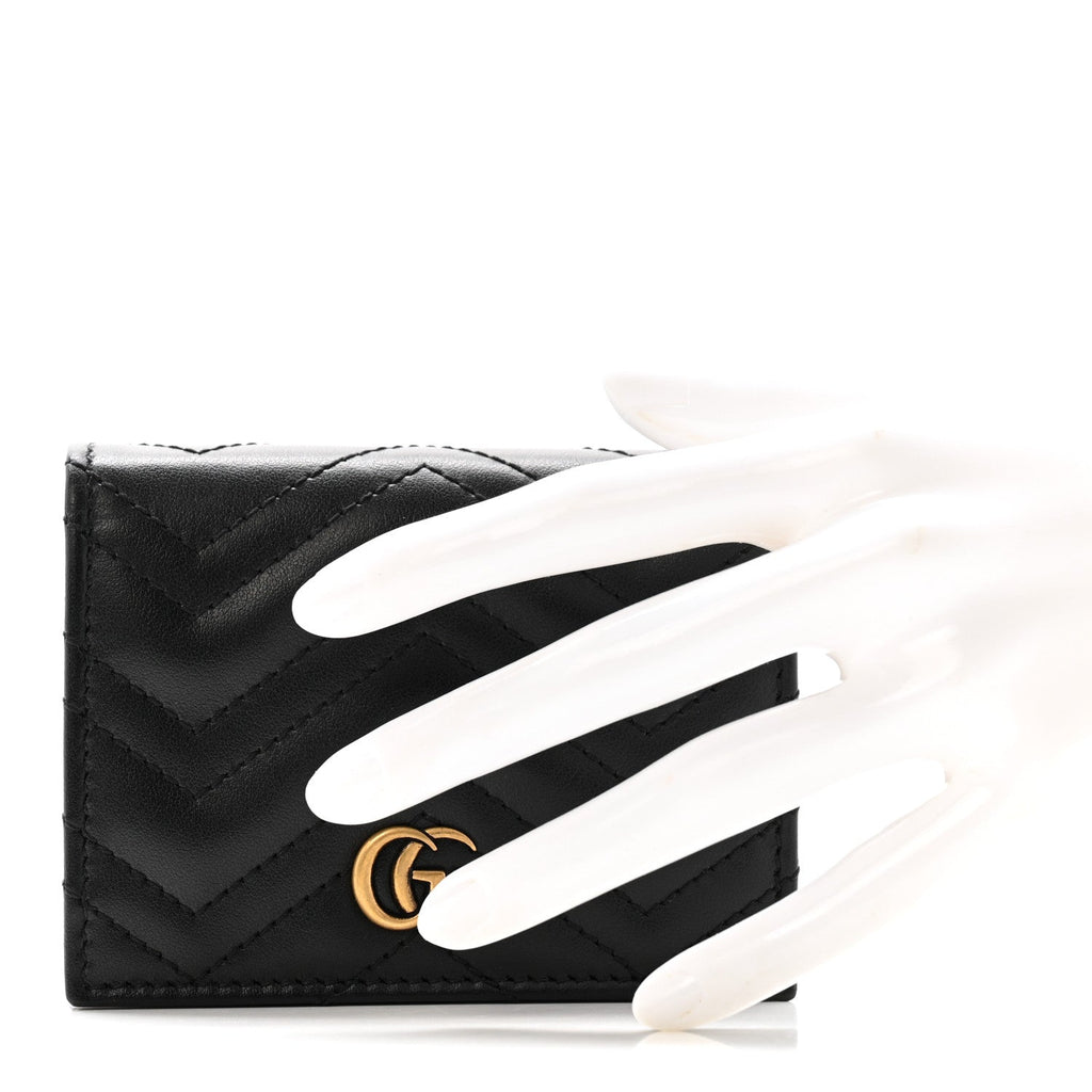 Gucci Calfskin Matelasse GG Marmont Card Case Wallet Black
