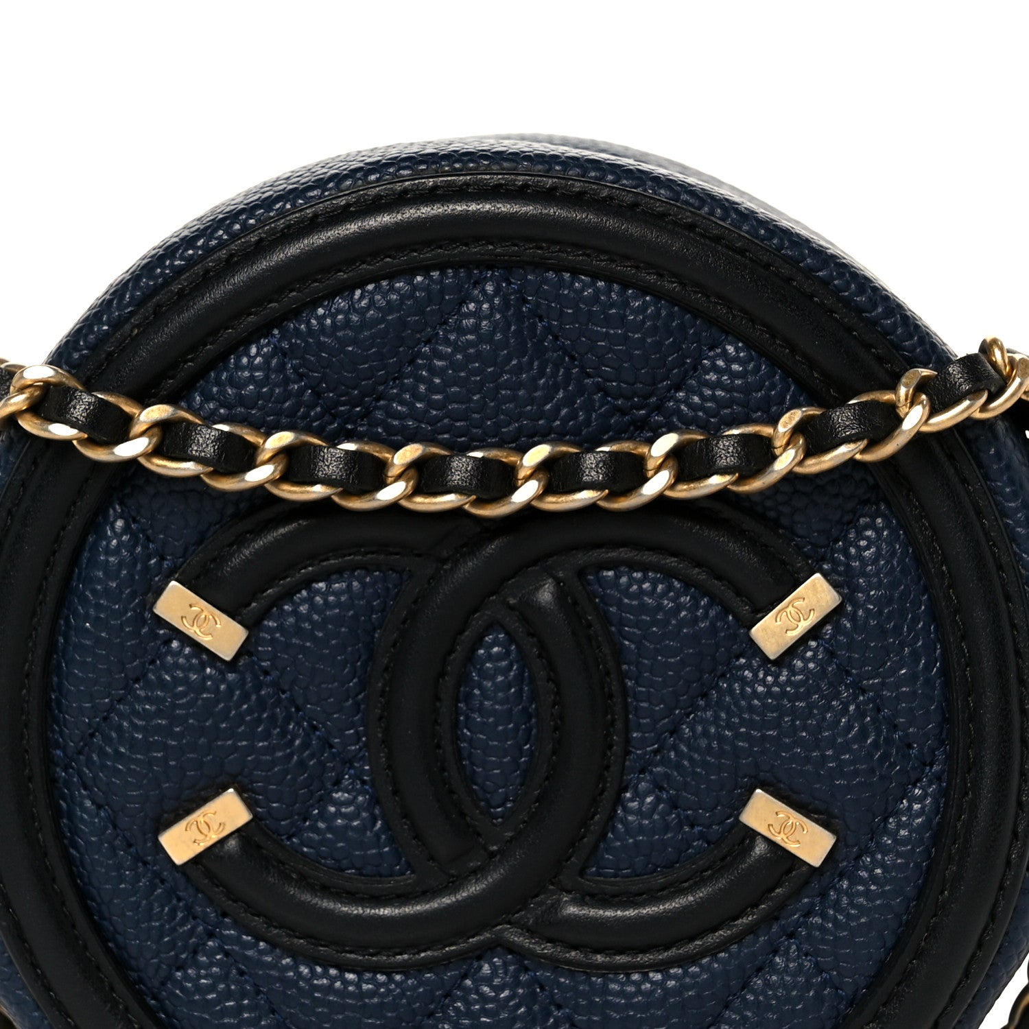 Chanel Caviar Quilted Round Filigree Crossbody Navy Black