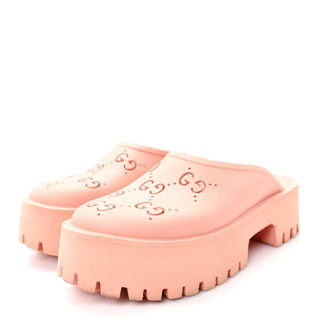 Gucci Rubber GG Monogram Perforated Elea Platform 55mm Lug Sole Sandals 41 Peachy Chic