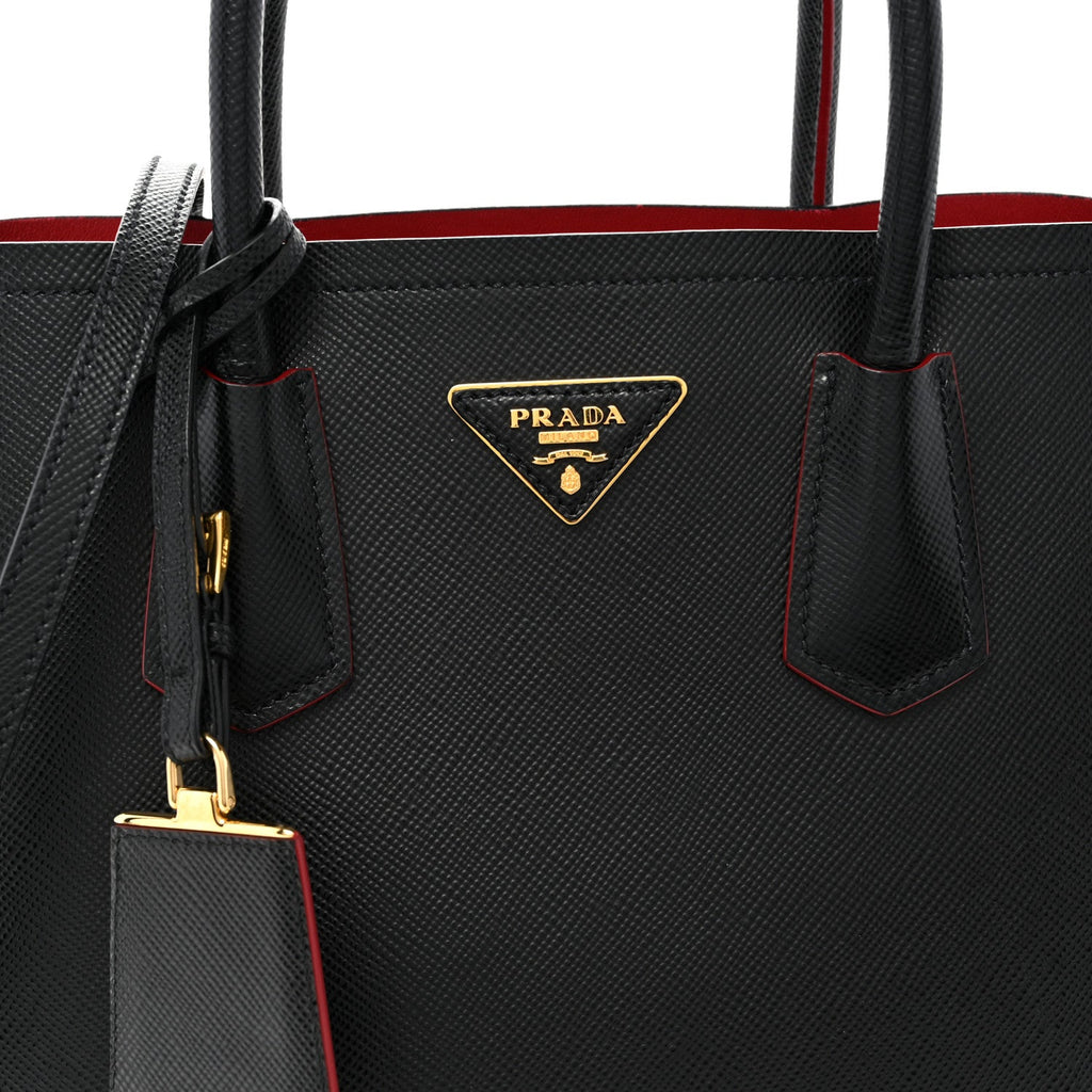 Prada Saffiano Cuir Small Double Bag Black Fuoco