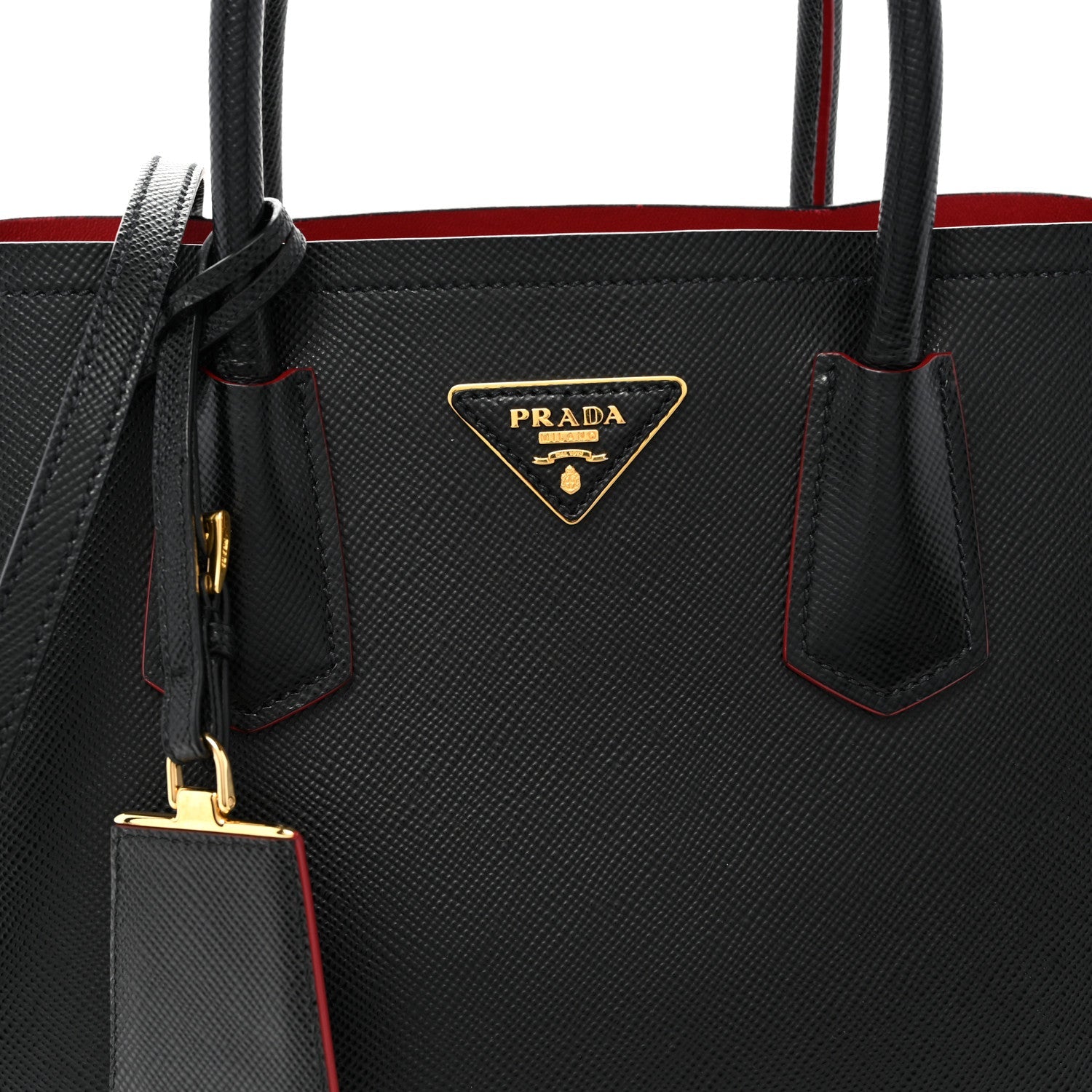 Prada Saffiano Cuir Small Double Bag Black Fuoco