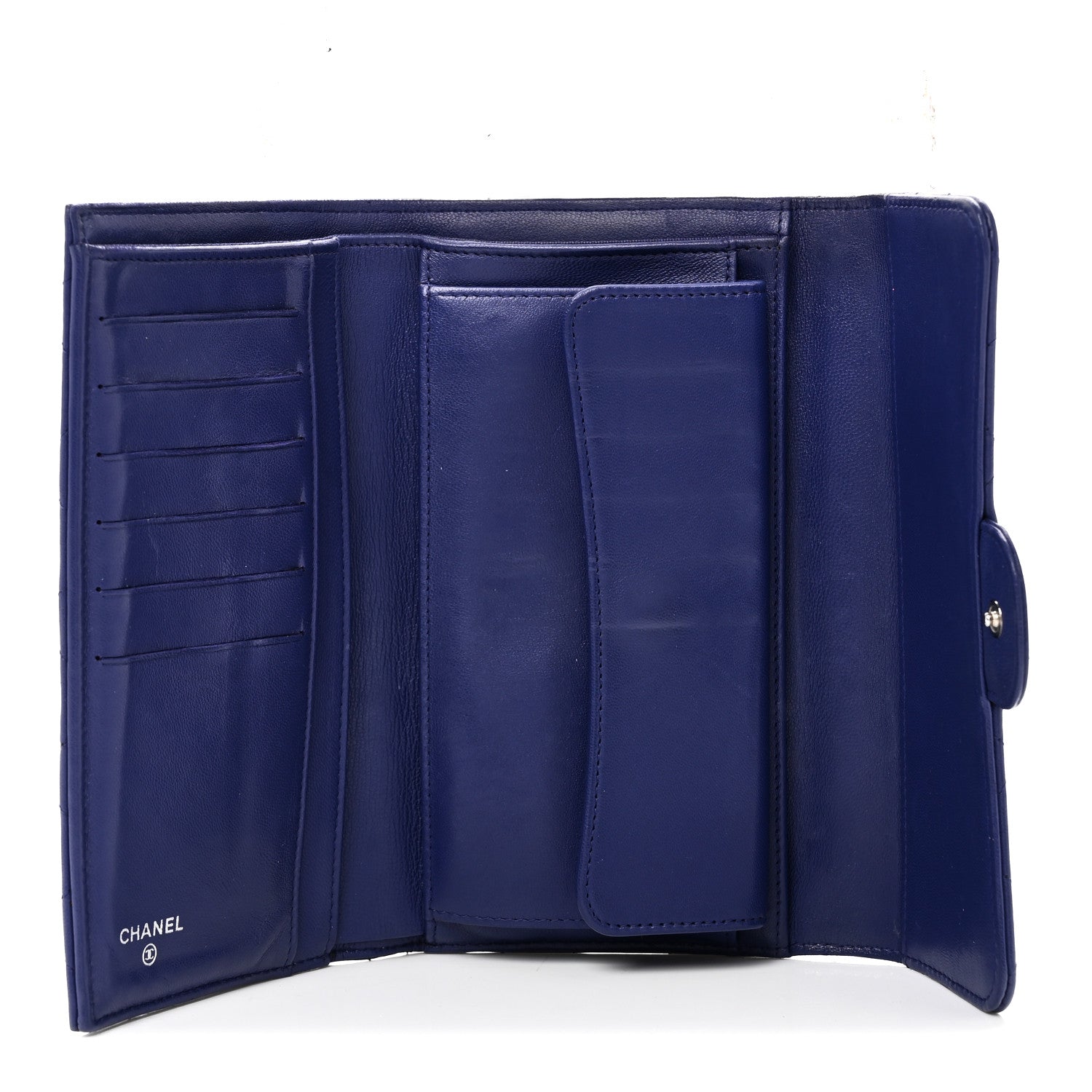 Lambskin Quilted Large Flap Wallet Blue