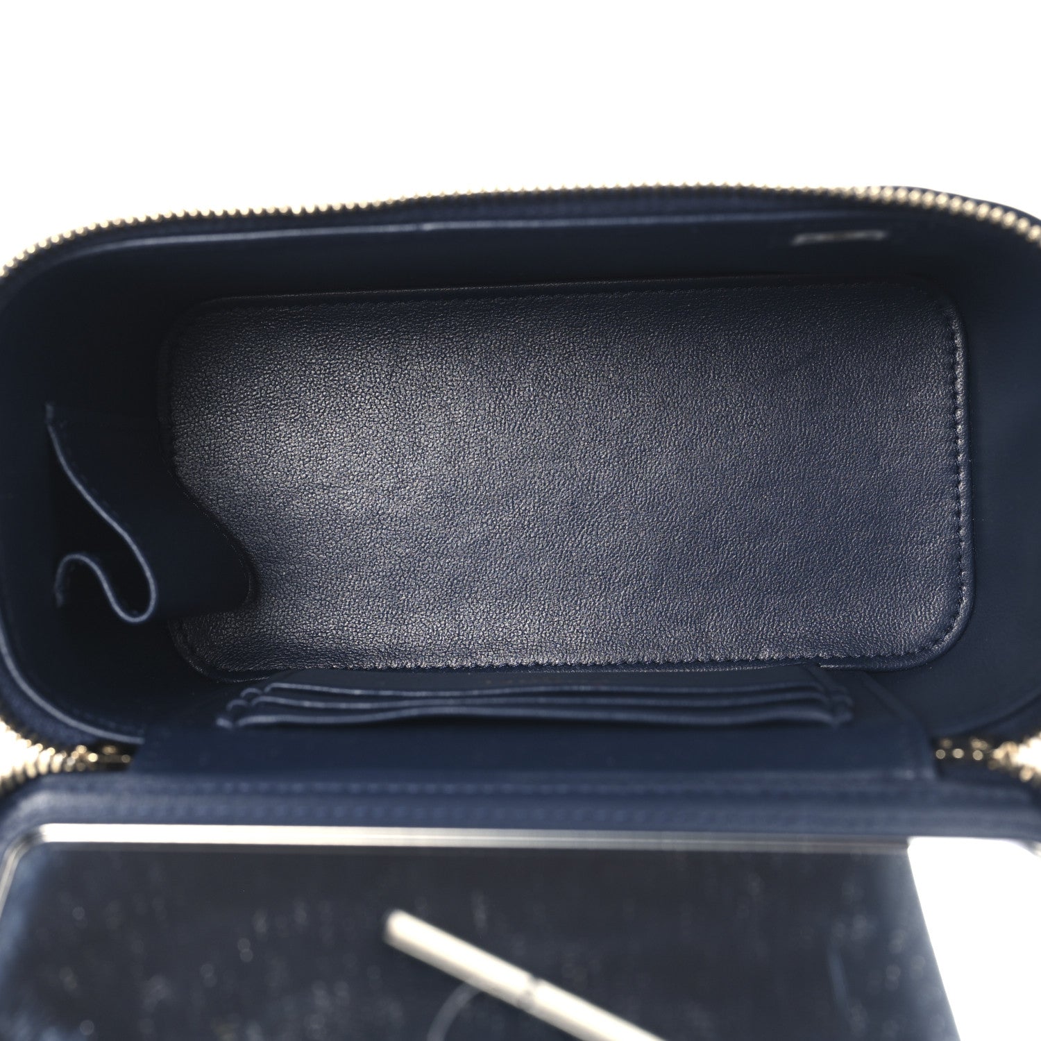 Chanel Lambskin Quilted Metal Small Top Handle Vanity Case With Chain Blue