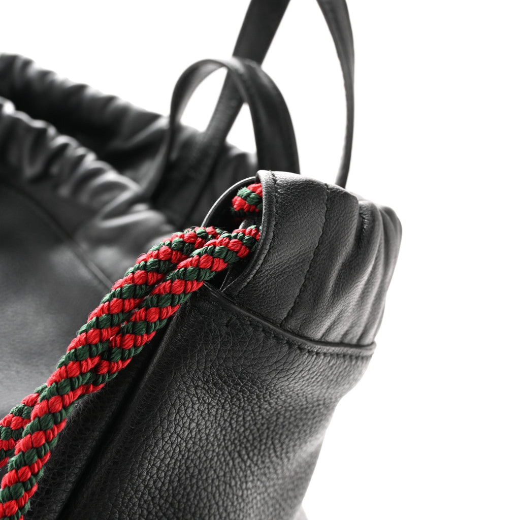 Gucci Calfskin Logo Drawstring Backpack Black
