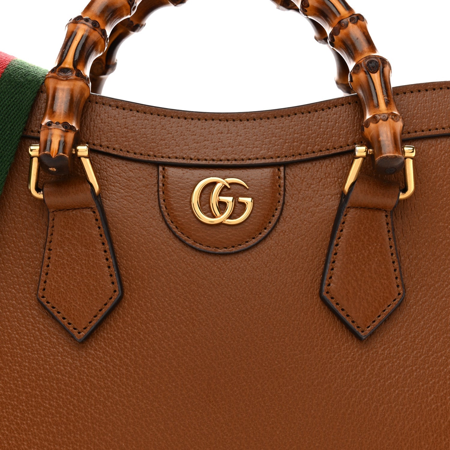 Gucci Textured Dollar Calfskin Web Small Diana Tote Bag Cuir Black