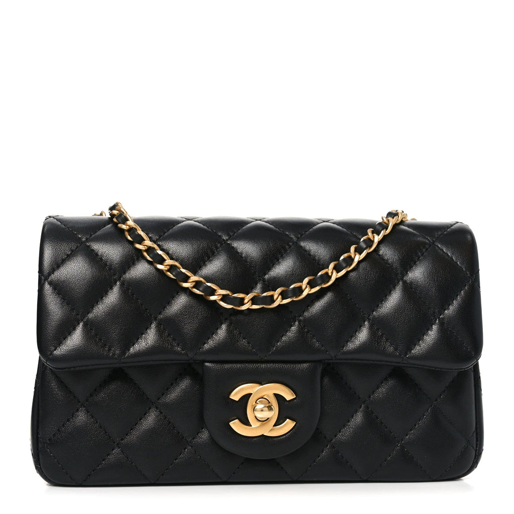 Chanel Lambskin Quilted Mini Rectangular Pearl Crush Flap Black