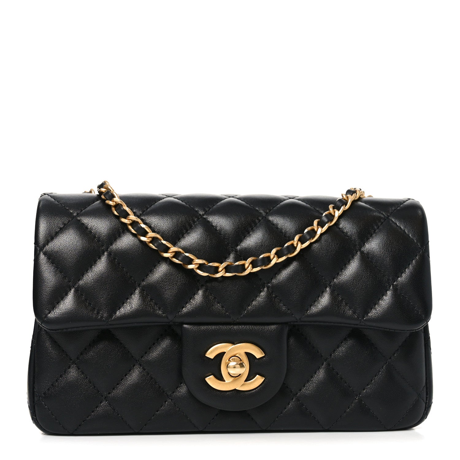 Chanel Lambskin Quilted Mini Rectangular Pearl Crush Flap Black