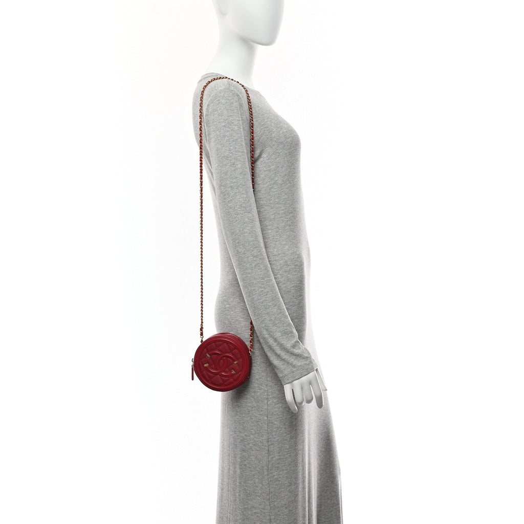 Chanel Caviar Quilted Round Filigree Crossbody Red