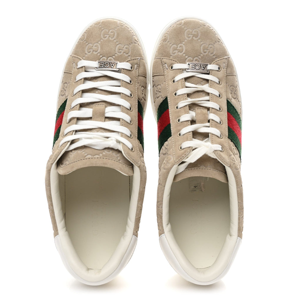 Gucci GG Suede Monogram Web Mens Sneakers 9 Oatmeal Mystic White
