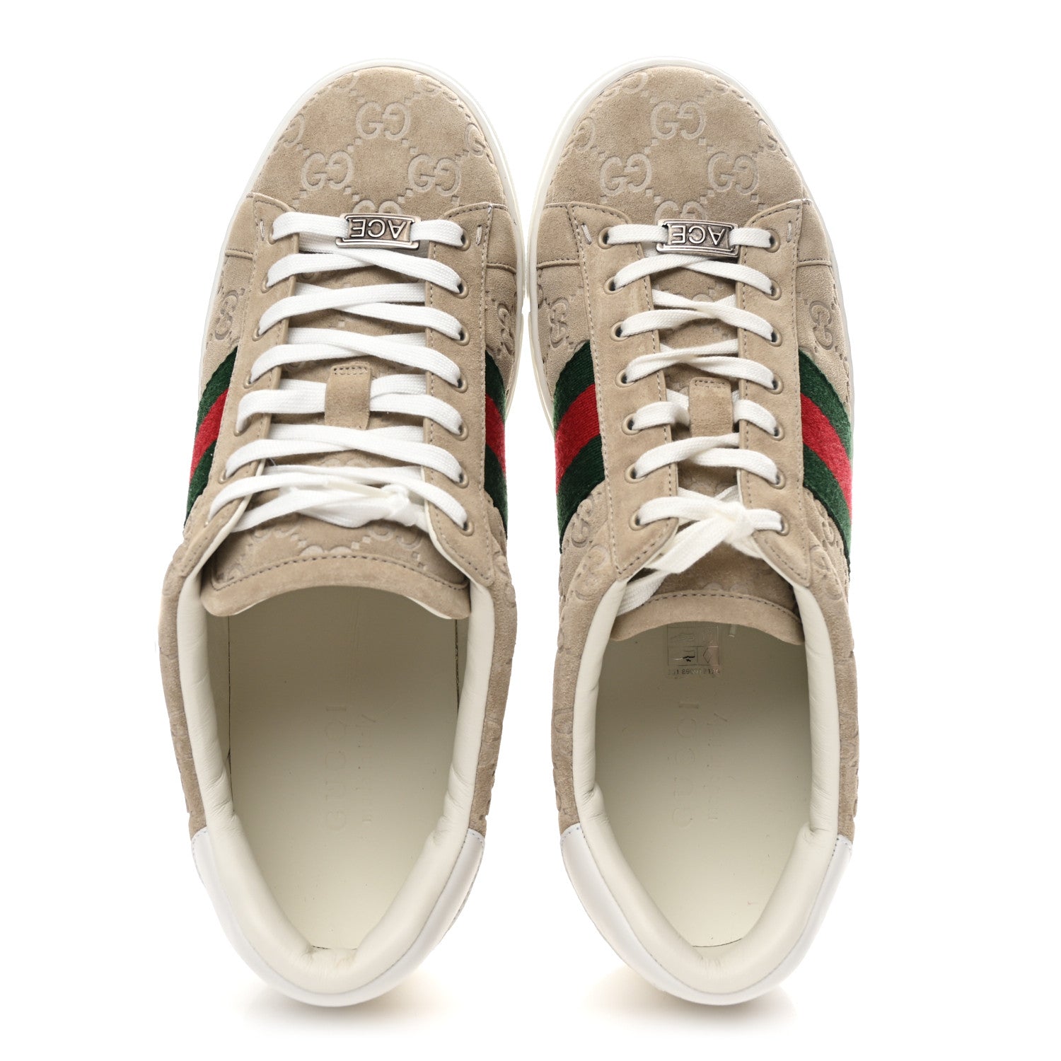 Gucci GG Suede Monogram Web Mens Sneakers 9 Oatmeal Mystic White