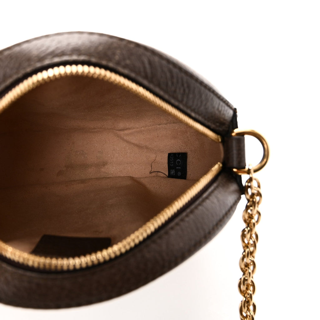 Gucci GG Supreme Monogram Web Mini Ophidia Round Shoulder Bag Brown