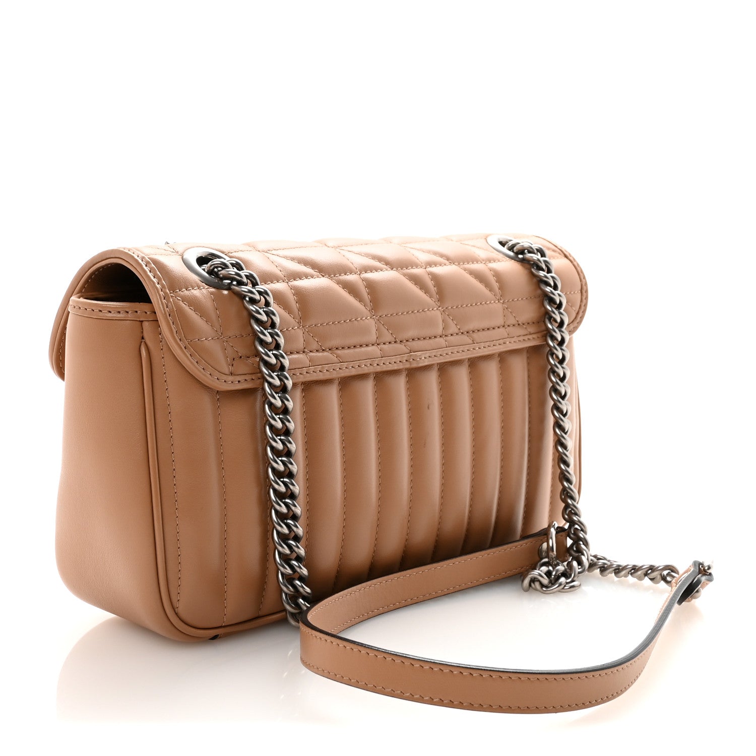 Gucci Calfskin Matelasse Aria Small GG Marmont Shoulder Bag Camelia