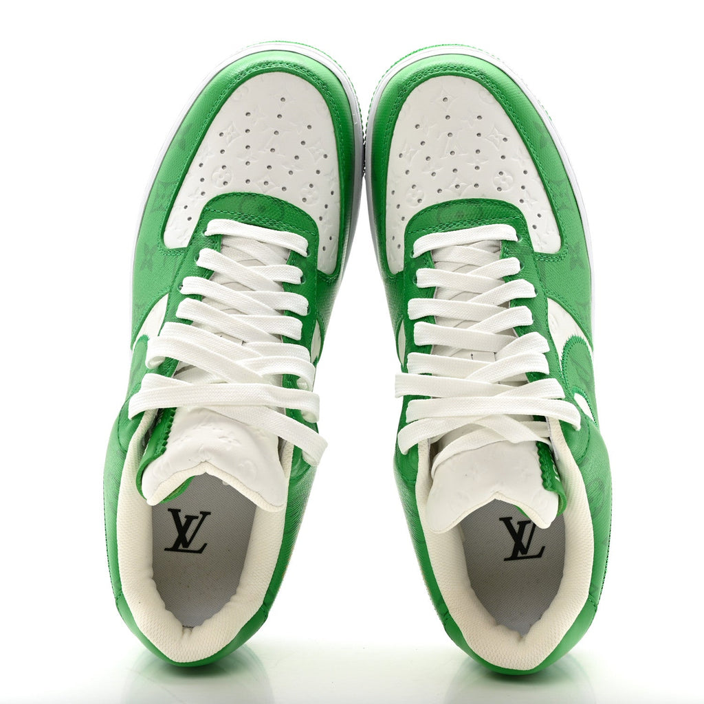 Louis Vuitton X NIKE AIR FORCE 1 Calfskin Monogram Mens Low Top Sneakers 8 Green
