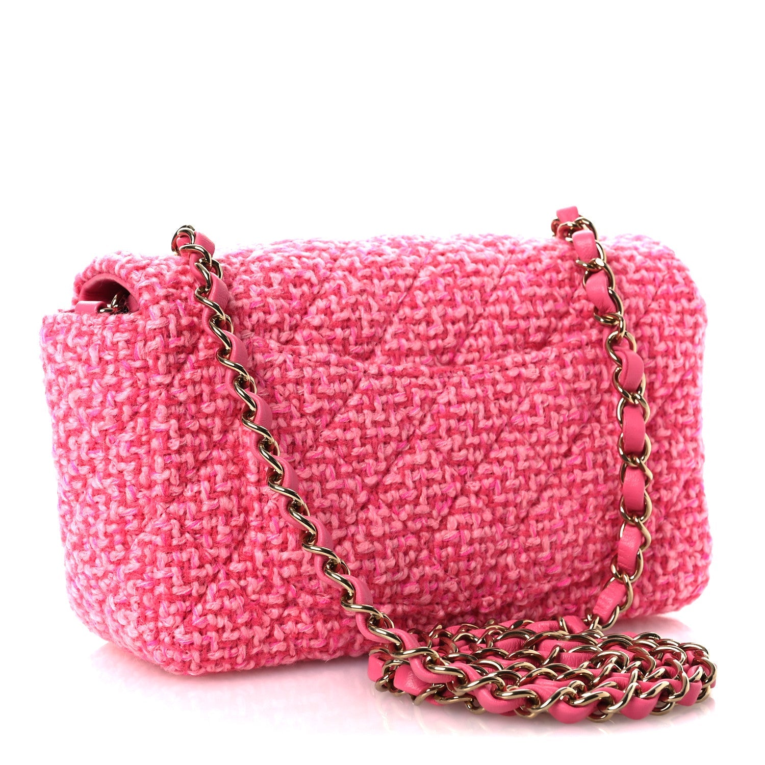 Chanel Wool Tweed Quilted Mini Rectangular Flap Dark Pink Fuchsia