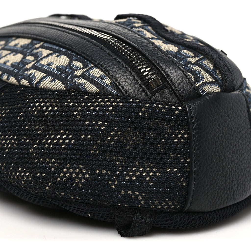 Christian Dior Grained Calfskin Oblique Scarab Sling Bag Blue Black