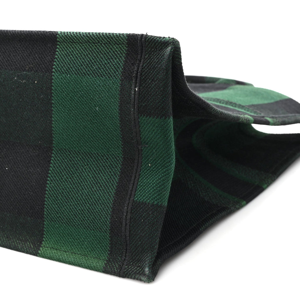 Christian Dior Canvas Embroidered Large Checkered Book Tote Black Green