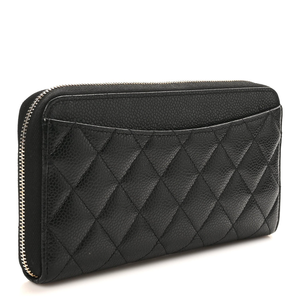 Caviar Quilted Large Gusset Zip Around Wallet Black