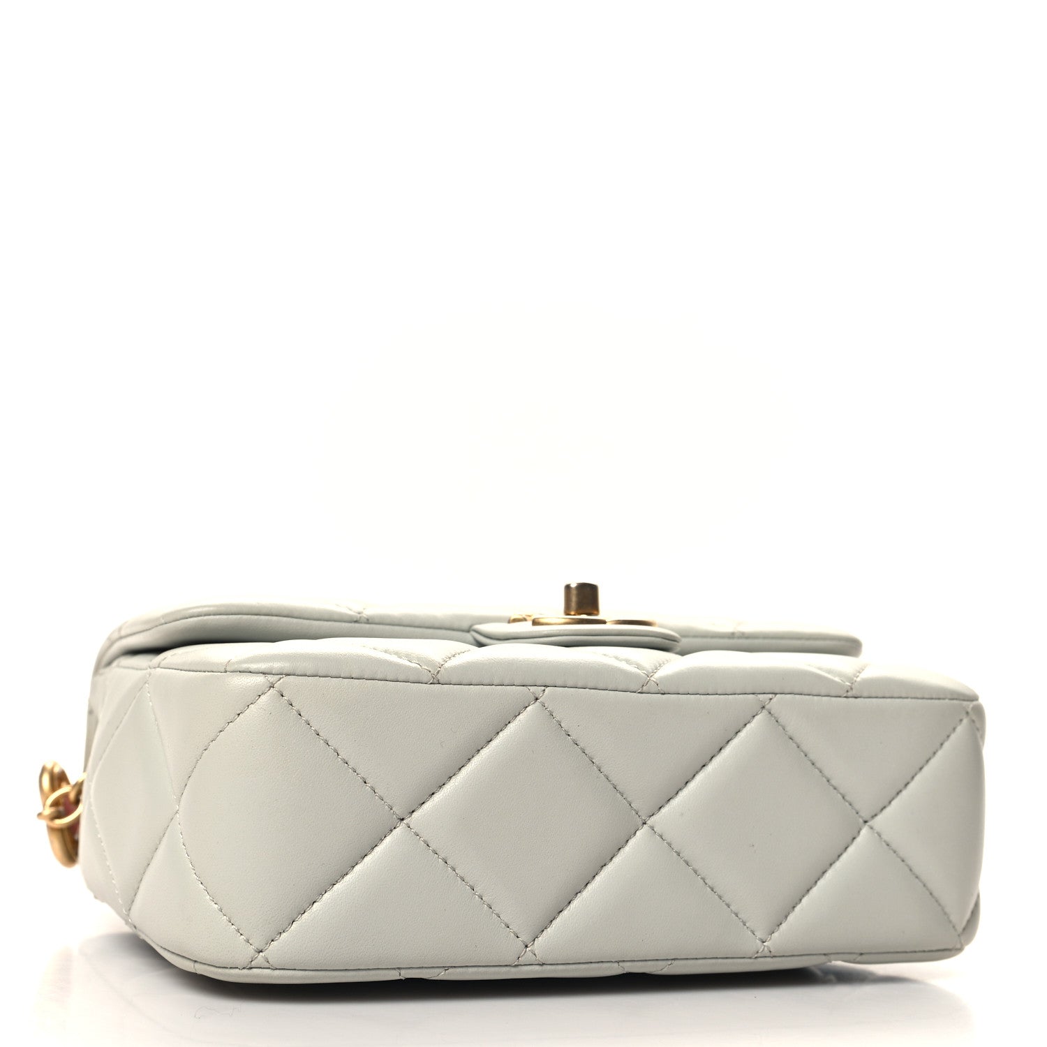 Chanel Lambskin Enamel Pearl Quilted Mini Charm Me Square Flap Light Blue
