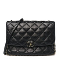 Chanel Lambskin Quilted Enamel CC Chain Frame Flap Black